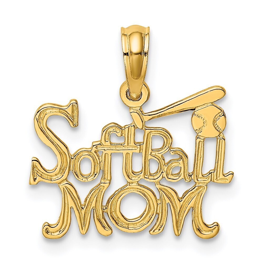 14k Yellow Gold SOFTBALL MOM w/ Bat & Ball Charm
